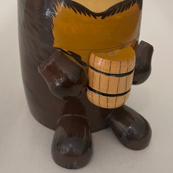 Vintage Hand Painted Wooden Bear Money Bank with Honey Barrel Coin Piggy Bank - Picture 3 of 9